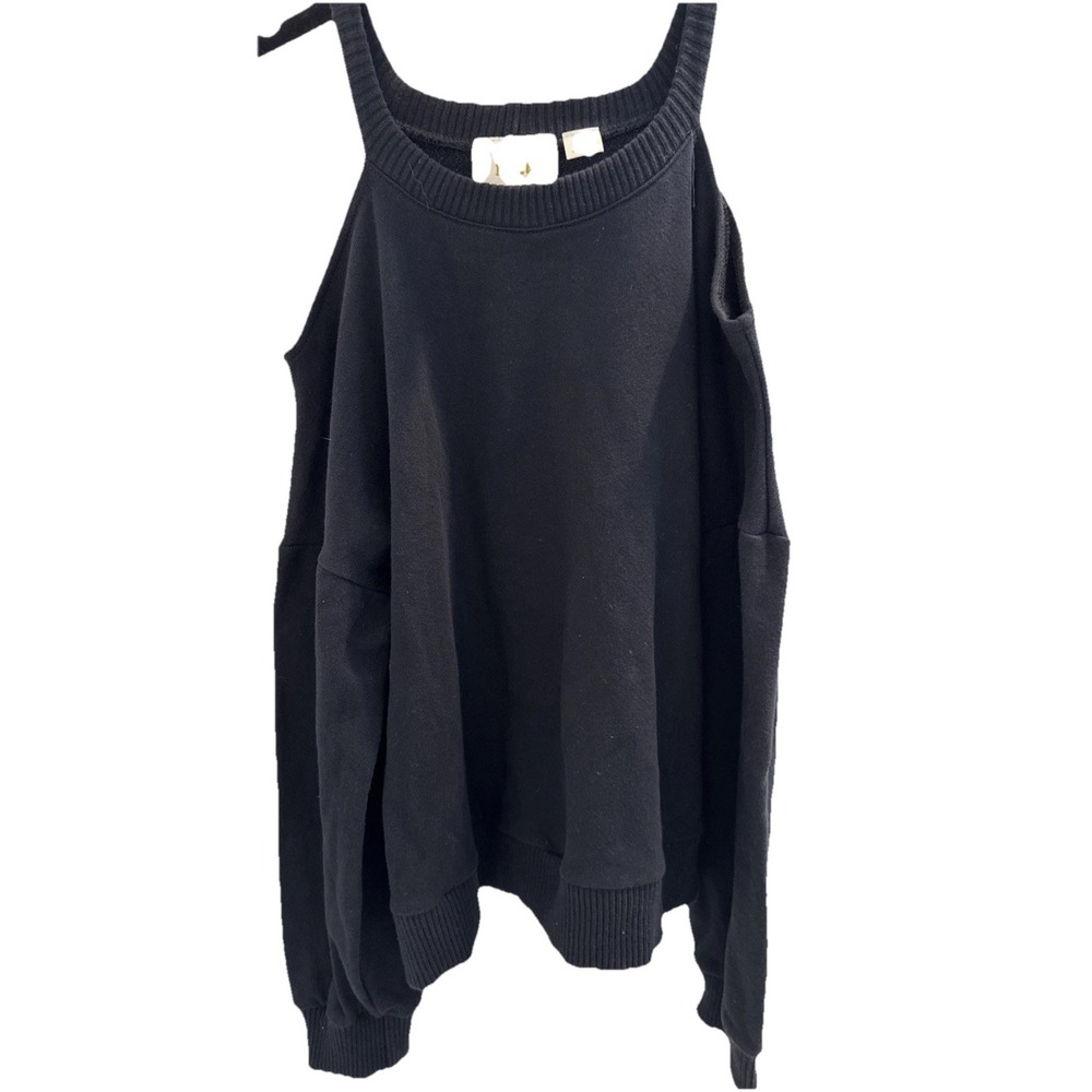 Maeve Anthropologie S Black Cold Shoulder Long Slve 100% Cotton Top Cut Out Crop